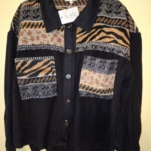 La Miel Women's Black and Tan Patterned Jacket